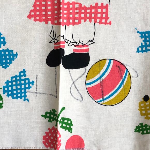 60s 70s Vintage Raggedy Ann Fabric in Pink and Blue, Yellow Tan 50" x 36" - Picture 3 of 14